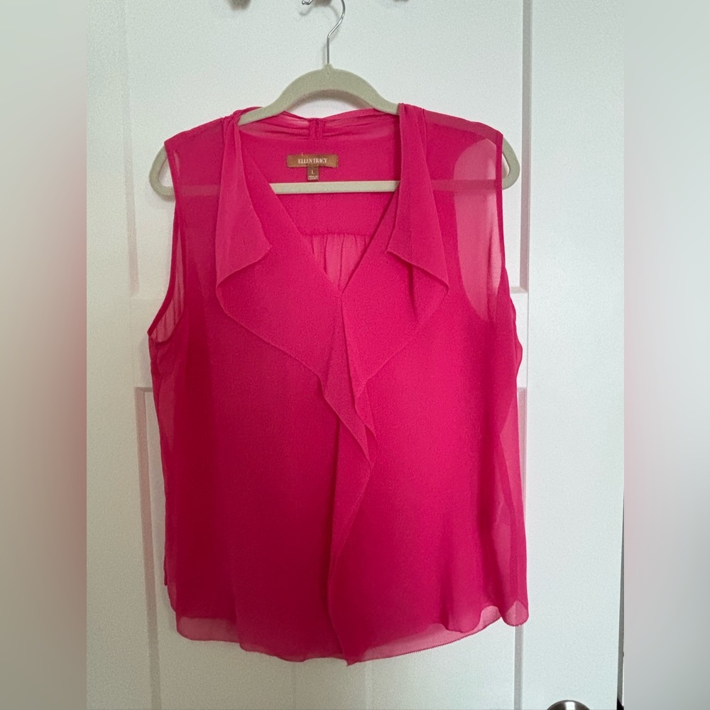 Ellen Tracey Vibrant Pink Sleeveless Sheer Blouse